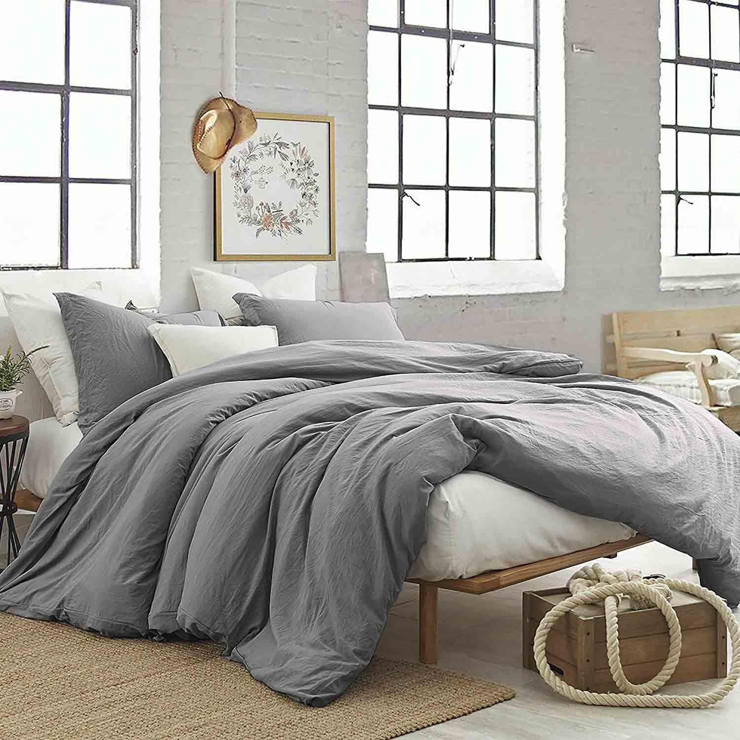 Etdiffe Soft & Cozy Microfiber Queen Comforter Set, Grey, 3 Pieces
